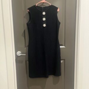 St. John Black Mini Dress with White Floral Accents